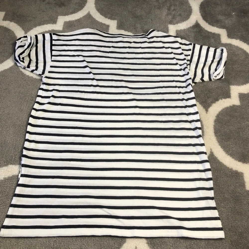 J. Crew Tshirt Small Black White Striped Side Slit Magic Giant Shirt Nautical